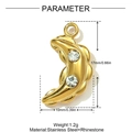Pendaglio a luna in acciaio dorato con strass, dimensioni di 17mm per 10mm - Stile Foglia Mezzaluna con Strass (YH989)