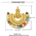 Golden fan-shaped stainless steel pendant with colorful glass beads and tassels - Bohemian Fan with Colorful Glass Beads (YH1000)