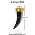 Black marble resin horn pendant with gold eye motif and measurement parameters - Black and White Marble Style (YH1144-5)