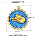 Golden stainless steel round pendant with blue enamel and cowboy hat motif 26x29mm - Blue Enamel Cowboy Hat Round (YH1001)