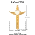 Gold stainless steel sword cross pendant with white enamel shield and wings - White Winged Cross Sword (YH1282-1)