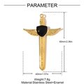 Golden stainless steel cross sword pendant with black enamel shield and wing details - Black Winged Cross Sword (YH1282-2)