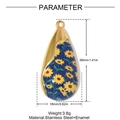Teardrop pendant with stainless steel finish and yellow sunflower enamel inlay detail - Yellow Sunflower Drop Style (YH1335-4)