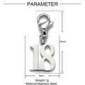 Polished stainless steel number 18 charm with lobster clasp, 23mm jewelry pendant - Number 18 (Silver)