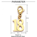 Gold stainless steel number 18 charm pendant with lobster clasp, 23mm height variant - Number 18 (Gold)