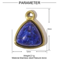 Triangle stainless steel pendant with blue natural stone inlay and gold frame - Deep Blue Triangle Style (XF605-3)