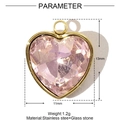 Pendentif cœur en cristal rose et acier inoxydable doré avec dimensions détaillées - Cœur Rose (XF621-3)