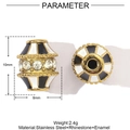Golden stainless steel bead with rhinestones and black enamel stripes 10mm height - Black White Enamel Charm (YE1014-3)