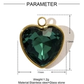 Pendentif cœur en cristal vert et acier inoxydable doré 13mm breloque goutte d'eau - Cœur Vert Foncé (XF621-5)
