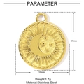 Goldener Edelstahl Tarot-Anhänger mit Mond und Sternen, 18 mm Breite und Reliefmuster - Stern Mond Strahl Stil (YE1085)