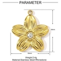 Goldener Edelstahl-Blumenanhänger mit weißem Strassstein, Größe 18mm x 16mm - Fünfblättrige Blume Strass Stil (YE1087)