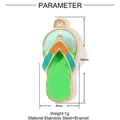 Golden flip-flop pendant with green and orange enamel, 19x8mm stainless steel charm - Green Slipper Style (YE1031-1)