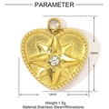 Golden heart pendant in stainless steel with starburst rhinestone detail, 12mm size - Gold Octagonal Star Heart Rhinestone Style (YE1052)