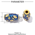 Blue enamel evil eye bead in oval shape with gold star pattern and zircon accents - Dark Blue Enamel Style (YE1400)