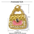 Pink enamel purse charm in gold finish with zircon crystals for DIY jewelry making - Quilted Bag Style (YE1368)