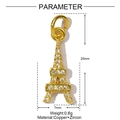 Golden Eiffel Tower charm with white zircon stones, measuring 20mm height and 7mm width - Eiffel Tower Style (YE1369)