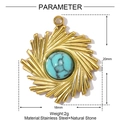 Golden stainless steel sunburst pendant with green natural stone and black textures - Sunburst Blue Textured Stone Style (YE1351-4)