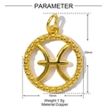 Golden brass Pisces zodiac charm pendant with polished finish for necklace making - Pisces Style(YE1360-12)