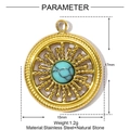 Gouden rvs zonnestraal hanger met turquoise natuursteen, afmetingen 17 mm x 15 mm - Cyaan Zon Stijl (YE1348-4)
