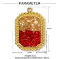 Gold stainless steel rectangular pendant with red and yellow glass stones, 21mm x 14mm size - Gold Edge Yellow-Red Gradient Style (YE1422-3)
