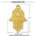 Pendentif Main de Fatma en acier doré avec étoile et cristal, taille 28mm par 18mm - Main de Fatma avec Zircon Clair (YE1408)
