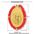 Pendentif ovale Vierge Marie avec perles de verre rouges en acier inoxydable doré - Pendentif Vierge Marie Bordure Perles Rouge (YE1425-4)