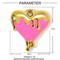 Ciondolo a cuore in smalto rosa e acciaio inossidabile dorato, 17x16mm, peso 1,7g - Stile Cuore Fluido Rosa (YE1125-2)