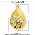 Golden teardrop stainless steel pendant with colorful enamel flower and rhinestone - Multicolor Drop Flower (YE1138-3)
