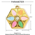 Golden hexagon flower pendant with colorful enamel and sparkling crystal inlay - Hexagon Multicolor Flower (YE1139-1)