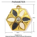 Hexagonal black and white enamel flower pendant in gold finish with a center rhinestone - Hexagon Black and White Flower (YE1139-2)
