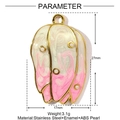 Pink and white gradient tulip flower pendant in stainless steel with three pearls - Pink White Pearl Tulip (YE1170)
