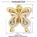 Pendente a farfalla in acciaio inossidabile dorato con smalto rosa e blu e misure - Farfalla Rosa Blu Chiaro (YE1179-2)