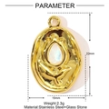 Gold stainless steel oval tulip pendant with glass stone inlay and product dimensions - White Tulip (YE1257-1)