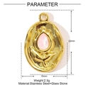 Golden stainless steel oval pendant with pink glass stone and floral relief design - Pink Tulip (YE1257-2)