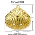 Golden scallop shell pendant with 8 white pearls made of durable stainless steel - Artificial Pearl Scallop (YE1482)