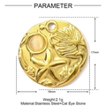 Golden stainless steel round pendant with cat eye stone and starfish shell relief design - Marine Starfish Style (YE1498)
