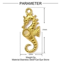 Gold plated stainless steel seahorse pendant with cat eye stone 31mm x 12mm - Vintage Seahorse Style (YE1499)
