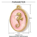 Rosa Emaille Seepferdchen-Anhänger aus Edelstahl mit Goldtextur, 20x13mm Größe - Rosa Seepferdchen Ovaler Stil (YE1471-1)