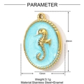 Seepferdchen-Anhänger aus Gold-Edelstahl mit Emaille, Höhe 20mm Abmessungen - Blaues Seepferdchen Ovaler Stil (YE1471-2)