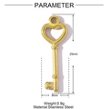 Golden stainless steel heart-shaped key pendant with 25mm x 8mm dimensions and 0.9g weight - Heart Key Shape (XF759)