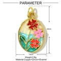 Pendentif ovale en cuivre doré avec fleurs en émail colorées et zircon pour bijoux DIY - Pendentif Oval Motif Floral (YF554)