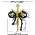 Golden bow star pendant with black glass beads, 39mm stainless steel jewelry detail - Bow Star Style - Black