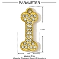 Pendentif en forme d'os doré en acier inoxydable avec strass blancs brillants - Style Os en Strass (YF381)