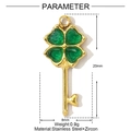 Pendentif clé trèfle en acier inoxydable avec émail vert et zircon pour bijoux DIY - Style Clé Trèfle en Zircon Vert (YF382-2)