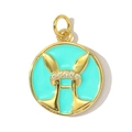 Golden round Sagittarius zodiac pendant with mint green enamel and sparkling crystals - Pisces-Mint Green (YF568-12)