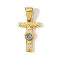 Goldener Kreuzanhänger aus Edelstahl mit blauem Zirkon und funkelnden Akzenten - Stil T (YF366-T)