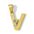 Goldener Edelstahl Buchstabe V Anhänger Halskette mit blauem und weißem Kristall - Stil V (YF366-V)