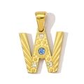 Goldener Edelstahl-Anhänger Buchstabe W mit blauem Kristall und strukturierter Gravur - Stil W (YF366-W)