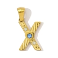 Goldener Edelstahl Buchstabe X Anhänger mit blauem Edelstein und Glitzersteinen - Stil X (YF366-X)