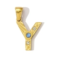 Goldener Titanstahl Buchstabe Y Anhänger mit blauem Stein und weißen Strasssteinen - Stil Y (YF366-Y)